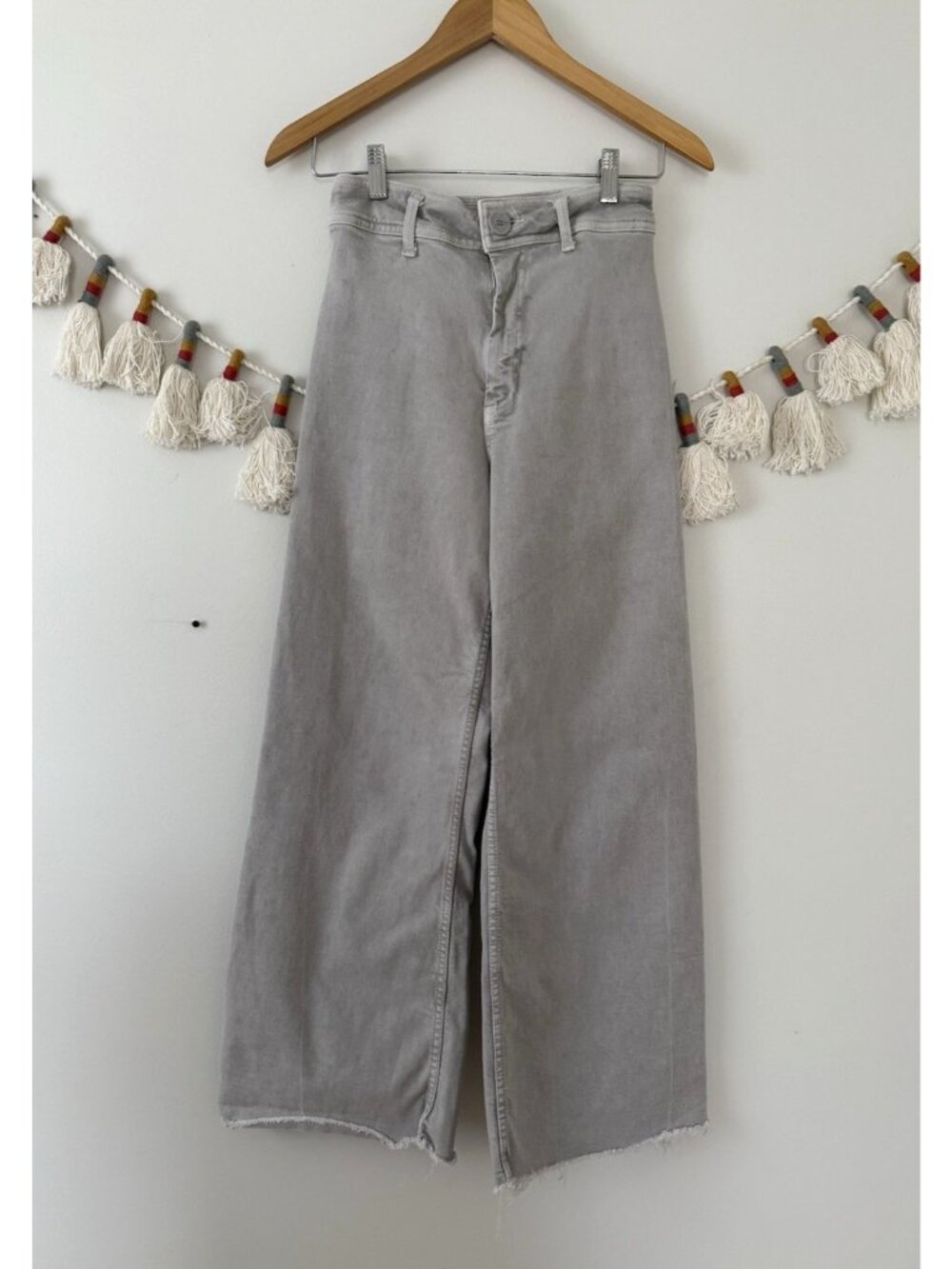 Zara Marine Gray Wide Leg Jeans Stretch High Rise Denim Boho Feminine Sailor 2